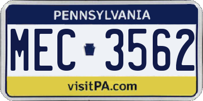 PA license plate MEC3562