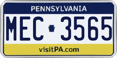 PA license plate MEC3565