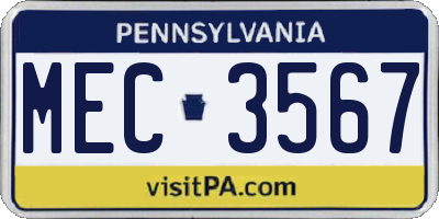 PA license plate MEC3567
