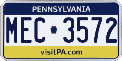 PA license plate MEC3572