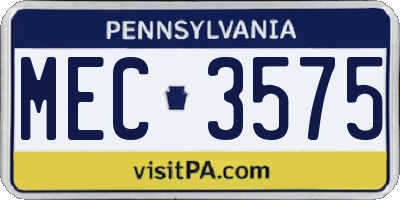 PA license plate MEC3575