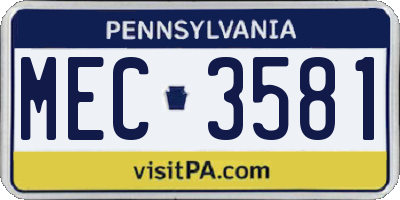 PA license plate MEC3581