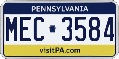 PA license plate MEC3584