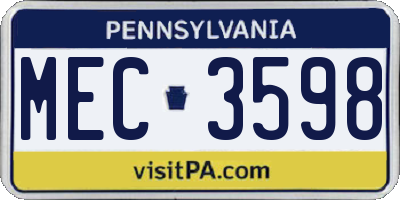 PA license plate MEC3598