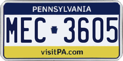 PA license plate MEC3605