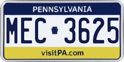 PA license plate MEC3625