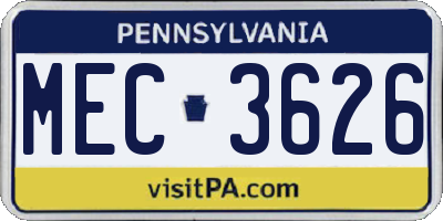 PA license plate MEC3626