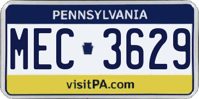 PA license plate MEC3629