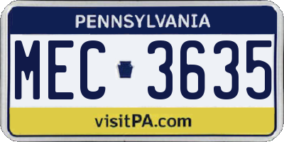 PA license plate MEC3635