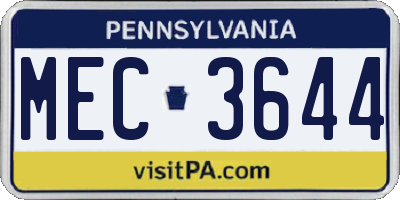 PA license plate MEC3644
