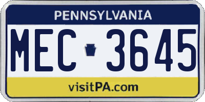 PA license plate MEC3645