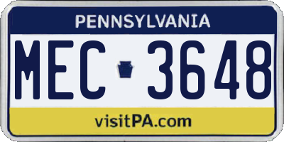 PA license plate MEC3648