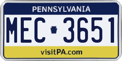 PA license plate MEC3651