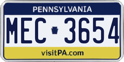 PA license plate MEC3654