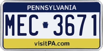 PA license plate MEC3671