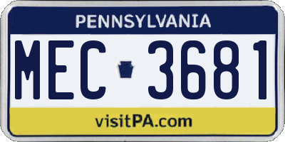 PA license plate MEC3681