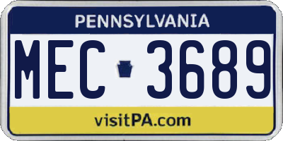 PA license plate MEC3689