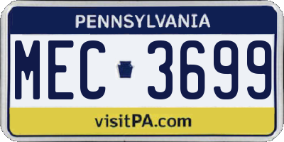 PA license plate MEC3699