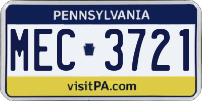 PA license plate MEC3721