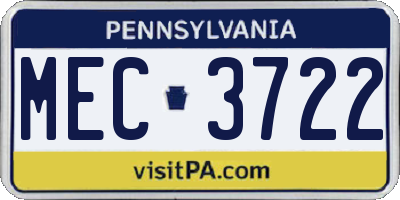 PA license plate MEC3722