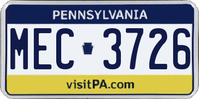PA license plate MEC3726