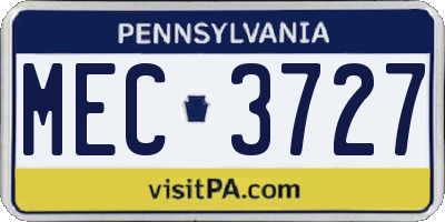 PA license plate MEC3727