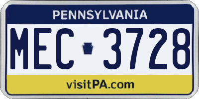 PA license plate MEC3728