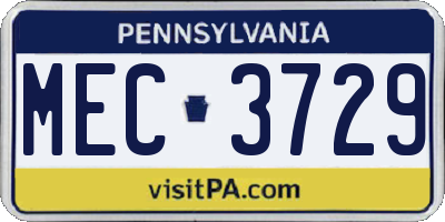 PA license plate MEC3729