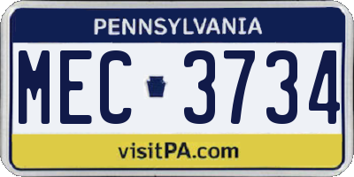 PA license plate MEC3734