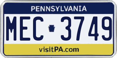 PA license plate MEC3749