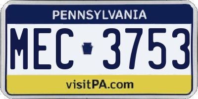 PA license plate MEC3753