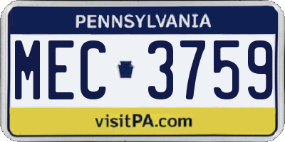 PA license plate MEC3759