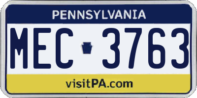 PA license plate MEC3763