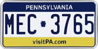 PA license plate MEC3765