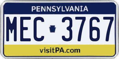PA license plate MEC3767