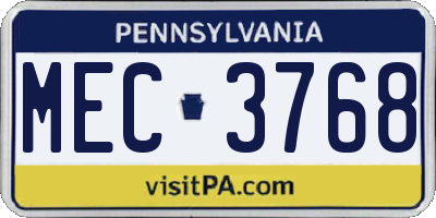 PA license plate MEC3768