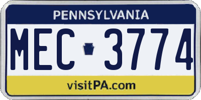 PA license plate MEC3774