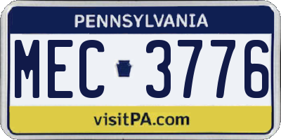 PA license plate MEC3776