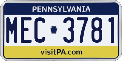 PA license plate MEC3781