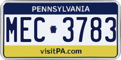 PA license plate MEC3783