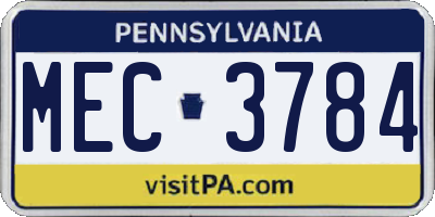 PA license plate MEC3784
