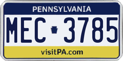 PA license plate MEC3785