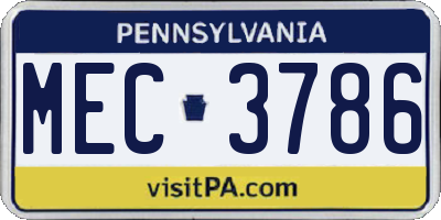 PA license plate MEC3786