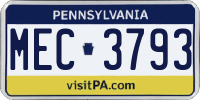 PA license plate MEC3793