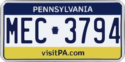 PA license plate MEC3794