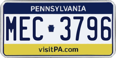 PA license plate MEC3796