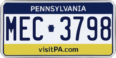 PA license plate MEC3798