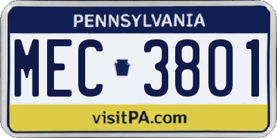PA license plate MEC3801