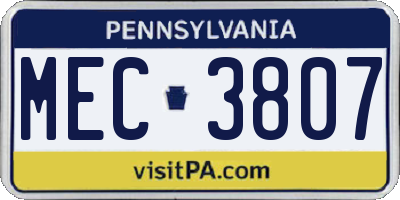 PA license plate MEC3807