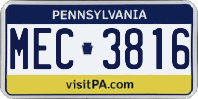 PA license plate MEC3816